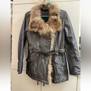 Womens Warm Jackets/ coat Fox Trim - Laundry by Shelli Segal, size M olive/gray